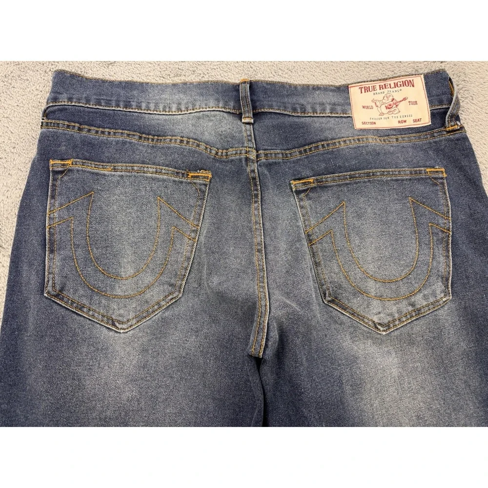 True Religion Geno Jeans Men 36x32 Blue Relaxed Slim‎ Distress Whiskered Denim